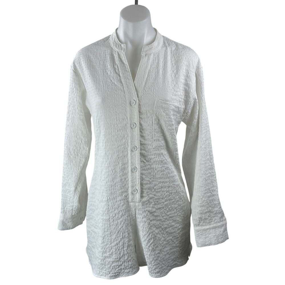 Onia Women's White Long Sleeve Button Down Pocket Gauze Romper Shorts Size XS